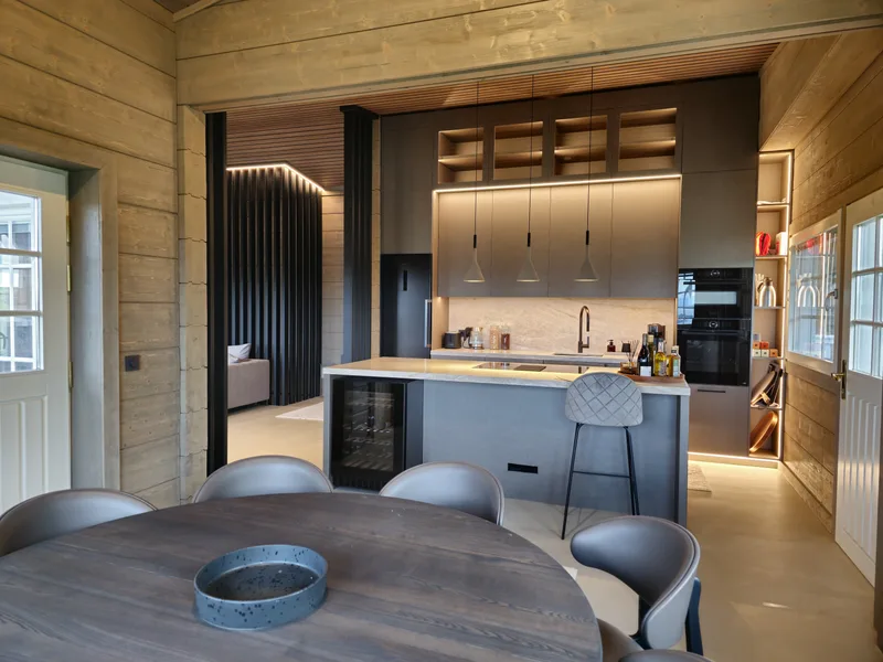 Renovated kitchen and dining room with custom cabinetry