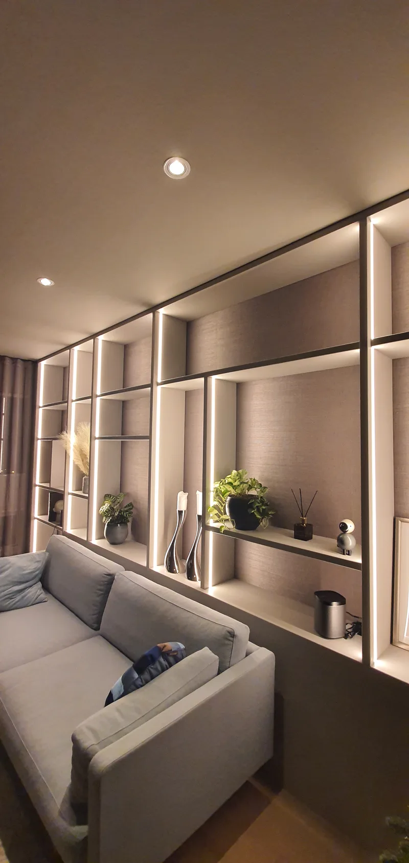 Custom shelving with integrated LED lighting