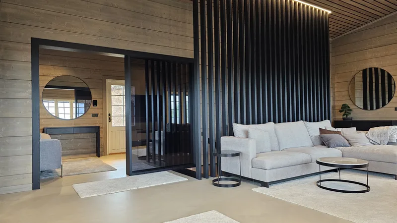 Custom sliding door integrated into an interior